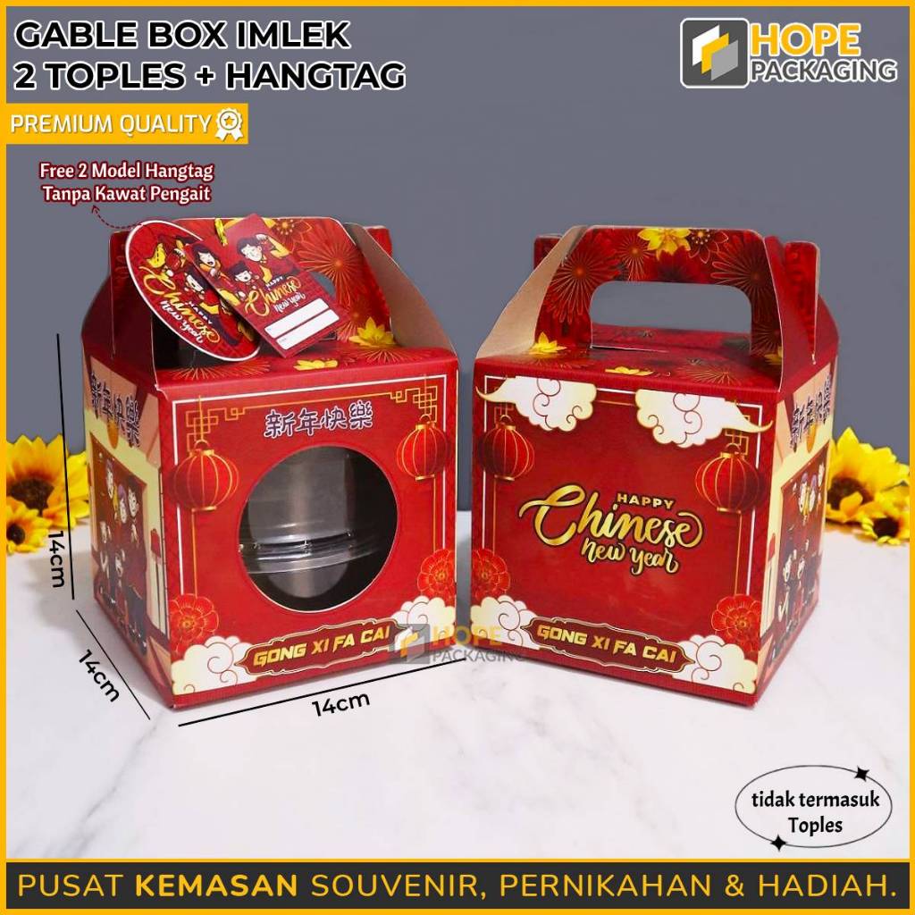 

Box Hampers Kue Imlek / Gable Box 2 Toples Kue Kering / Box Souvenir Hampers Imlek / Kotak Kue Natal / Box 2 Toples 450 Gr / Souvenir Kue Kering / Kotak Kue