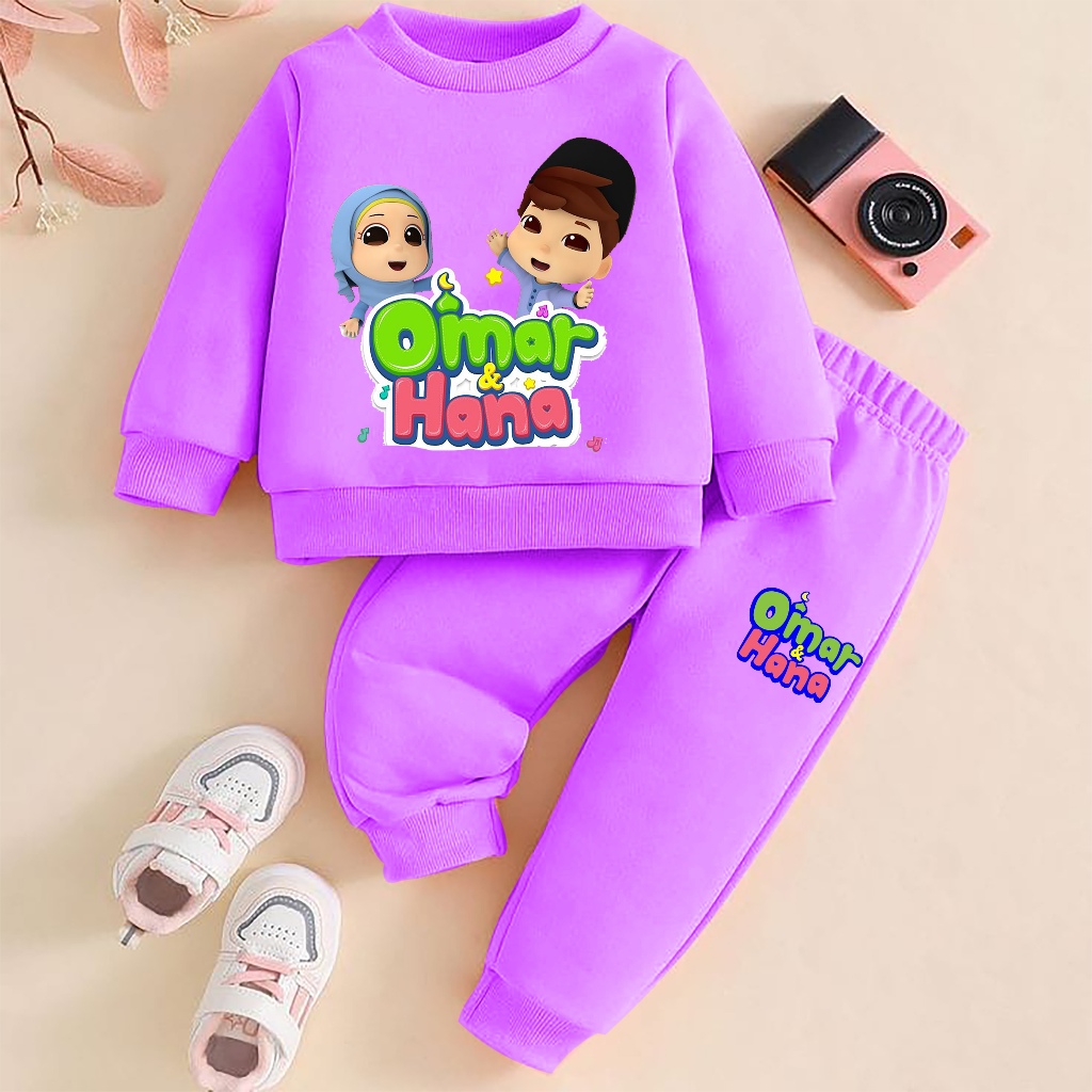 Setelan Anak laki laki Perempuan OMAR HANA Viral Set joger usia 1-6 tahun