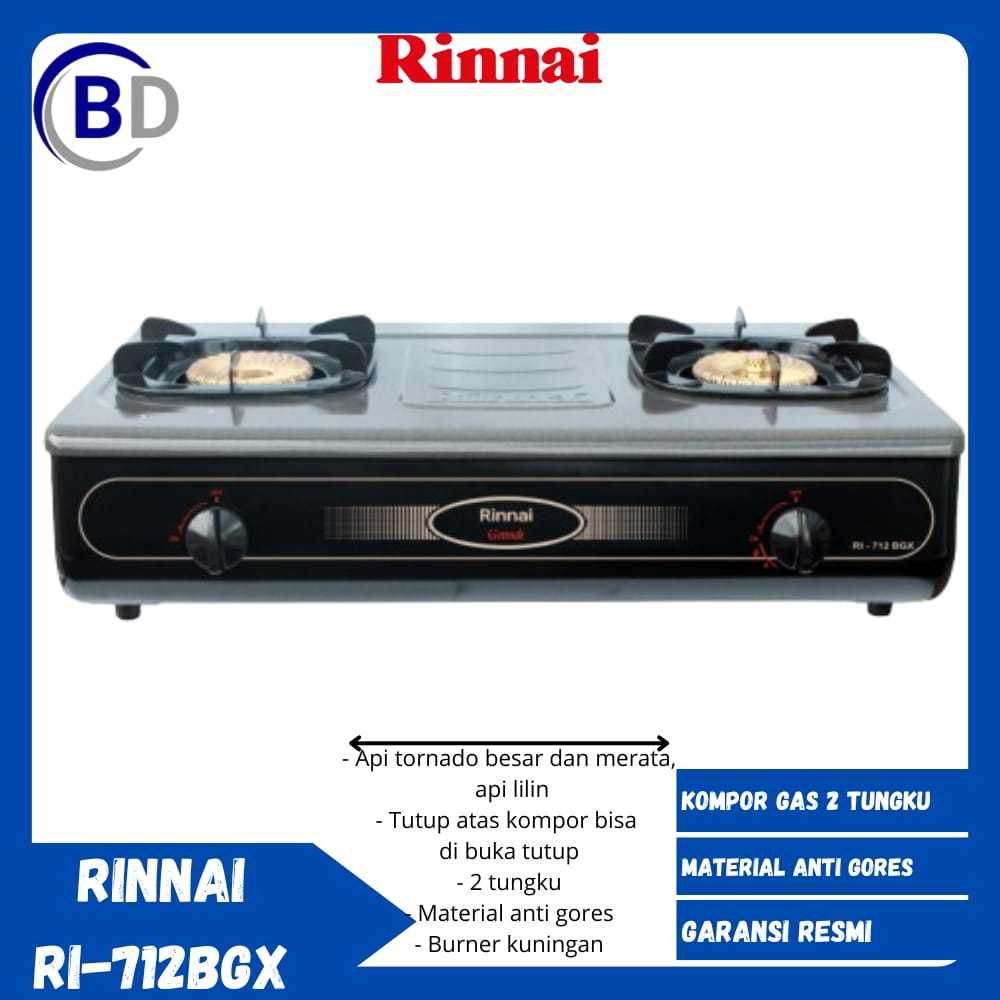 Kompor Gas Rinnai Api Tornado Kompor Gas 2 Tungku RI-712 BGX Api Tornado