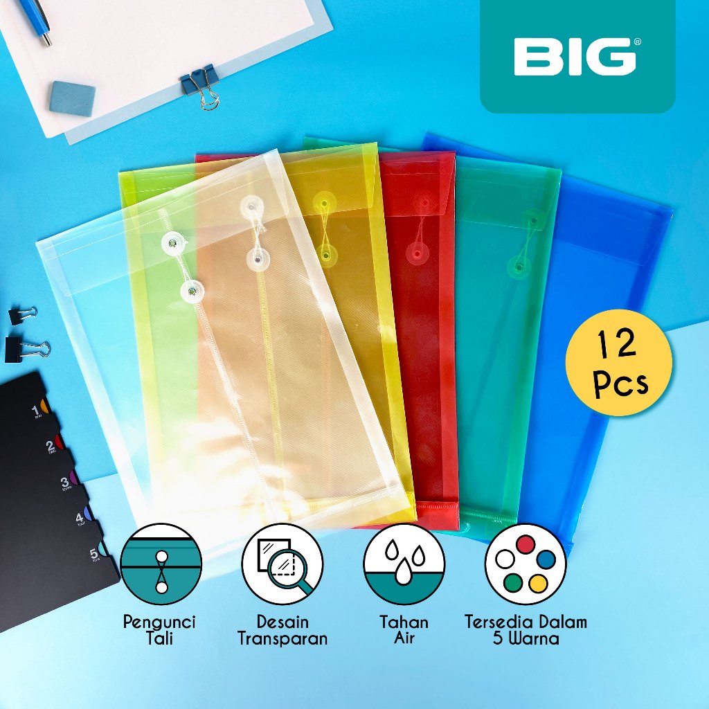 

12 Pcs BIG Map Tali F4 Folio Plastik Transparan Punggung MF-8112