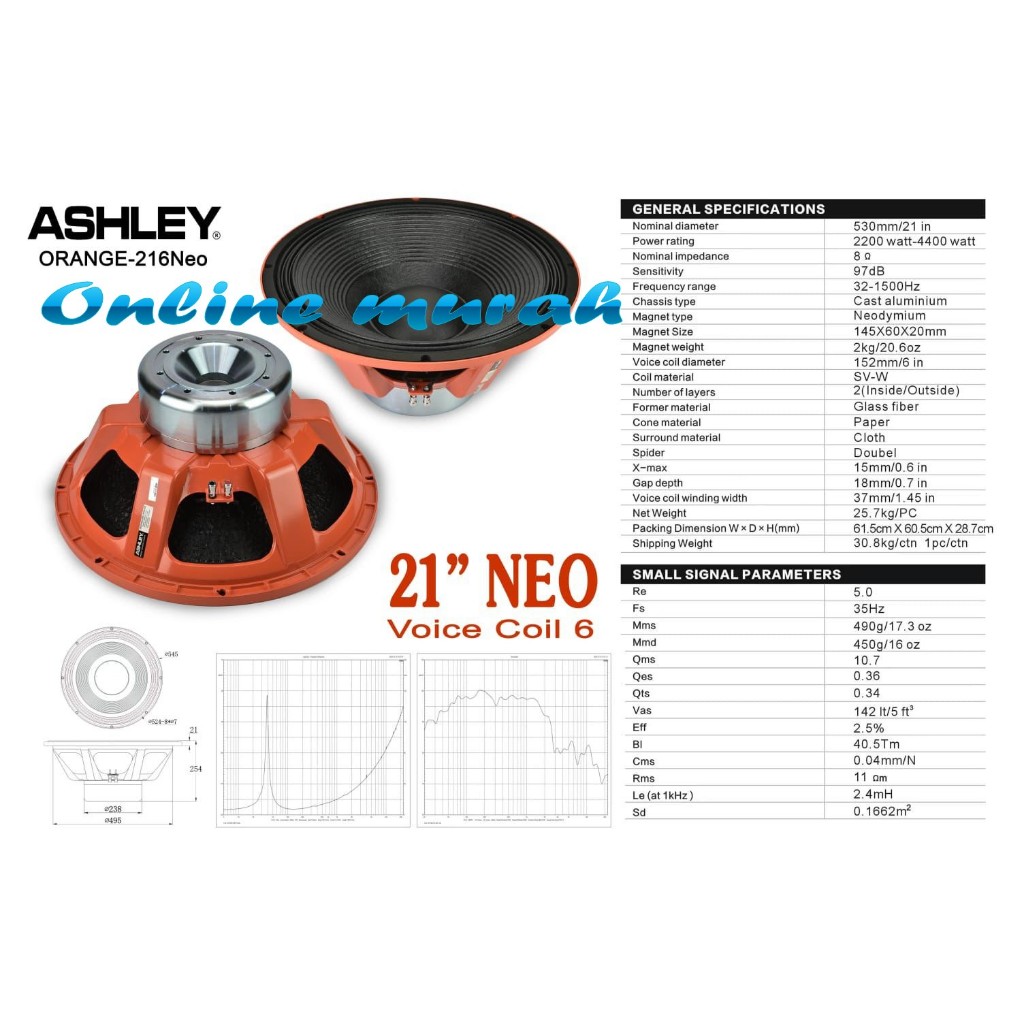 speaker ashley componen / komponen orange 216a neo 21 inch original
