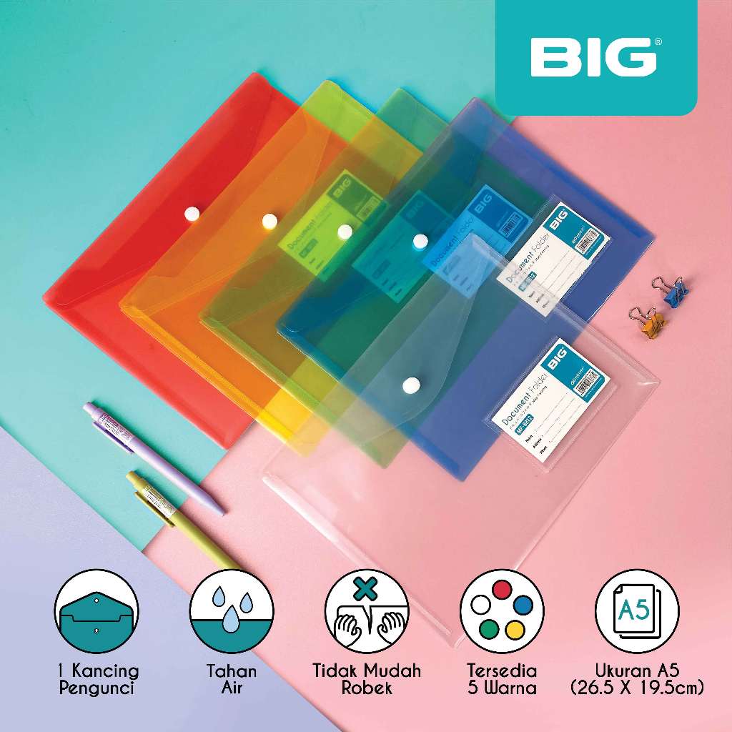 

1 Pcs BIG Map Kancing 1 Plastik/ Map Dokumen Kancing 1 Transparan A5 MF-8812