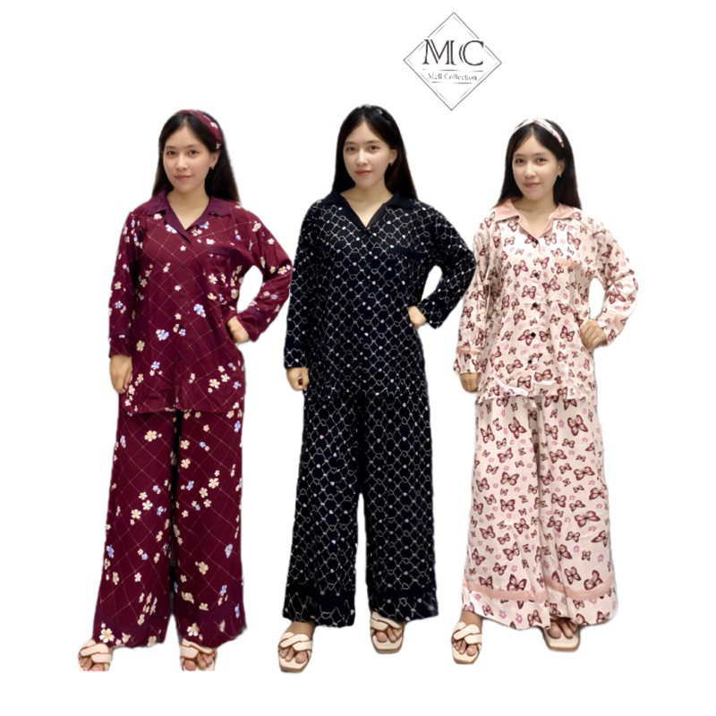 Pajamas Pp Ola Lengan Panjang | One set Katun Rayon Super Premium | Baju Setelan Wanita | Baju Tidur