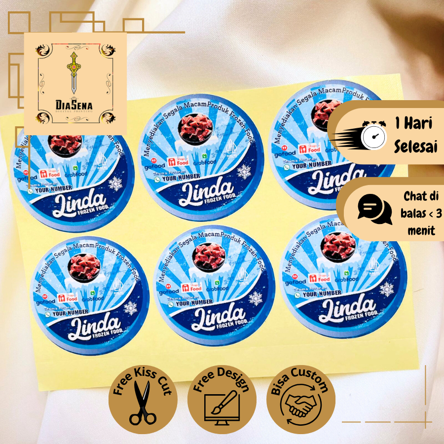 

2-4 Diasena Cetak Stiker Makanan Beku Label Jajan Free Desain Frozen Food Daging Bulat Chromo Murah