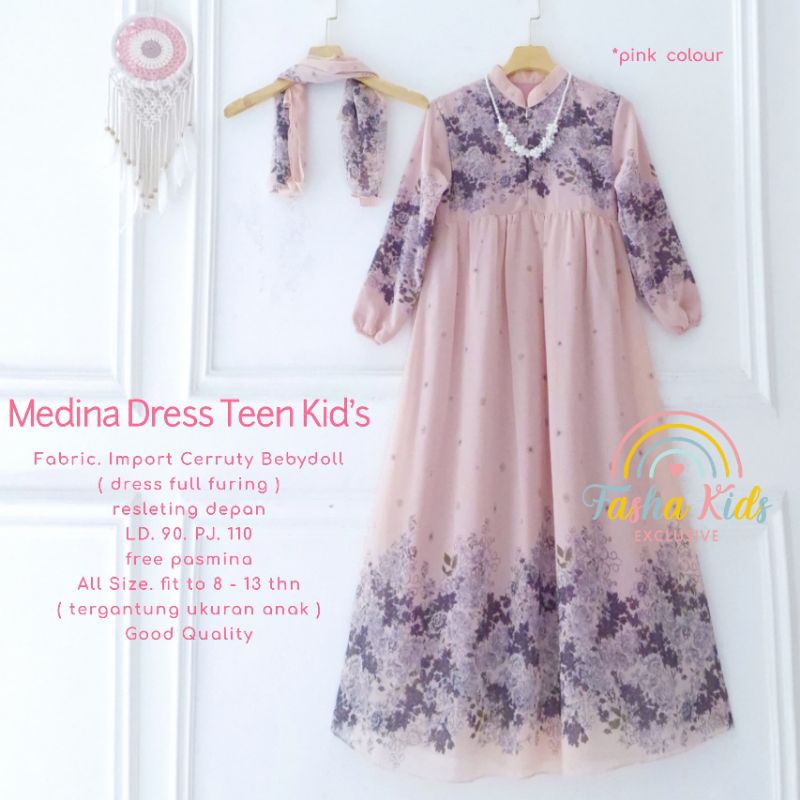 Fasha Kids Medina Dress Teen Kid's gamis ceruty set jilbab remaja