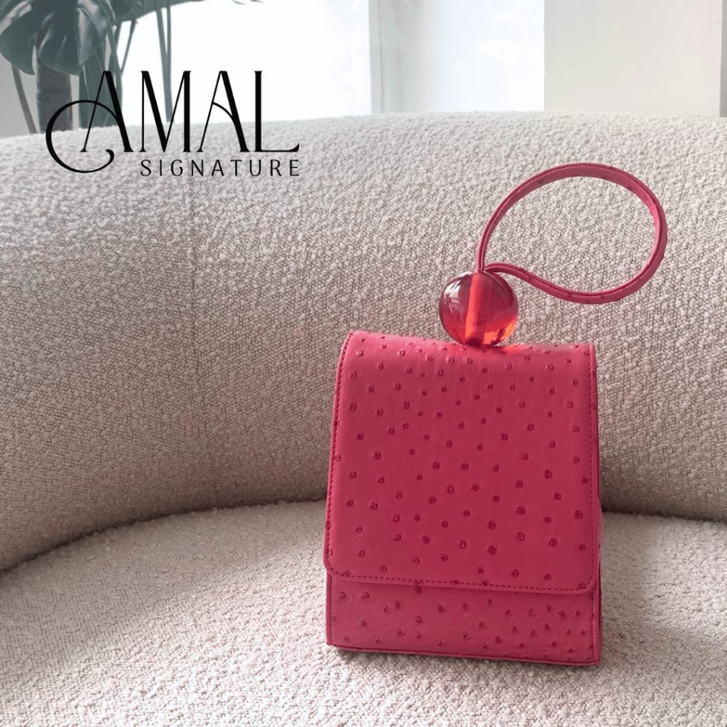Amal Signature Opaline Pink Bag (M) - Vegan Leather Ostrich Embossed