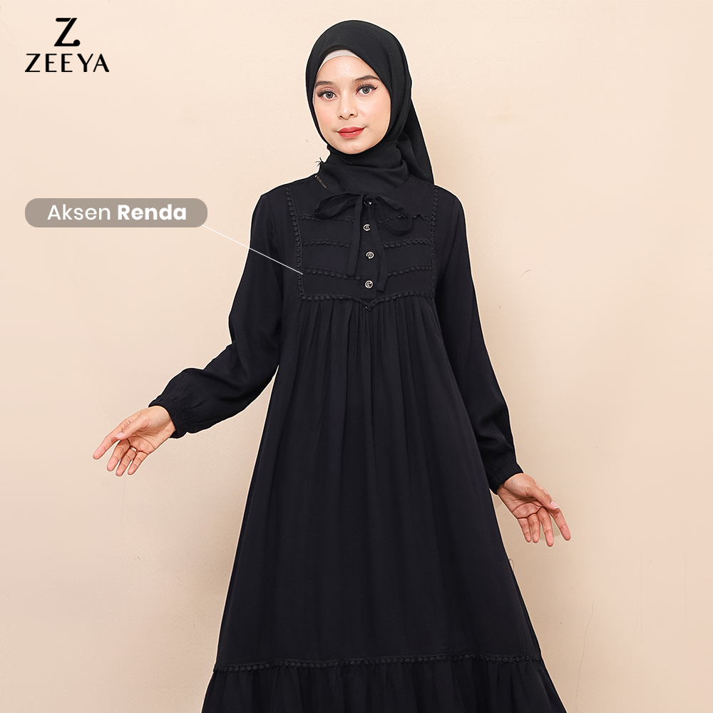 Termurah Zeeya Collection Zoya Gamis Dress Umroh Hitam Polos Rayon Twill Busui Friendly Size M L Xl
