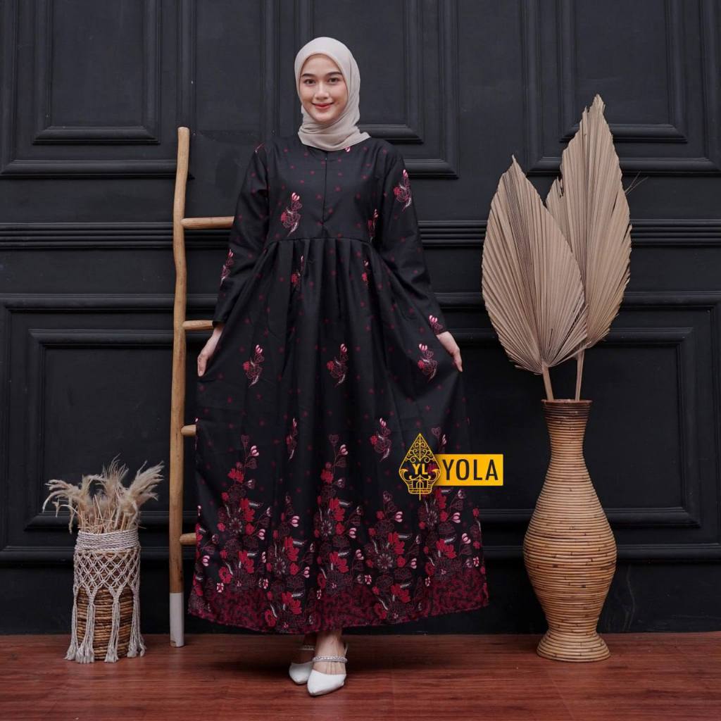 KEMEJA BATIK WANITA MOTIF SAKURA MERAH GAMIS BATIK WANITA LD JUMBO LD STANDAR VIRAL GAMIS