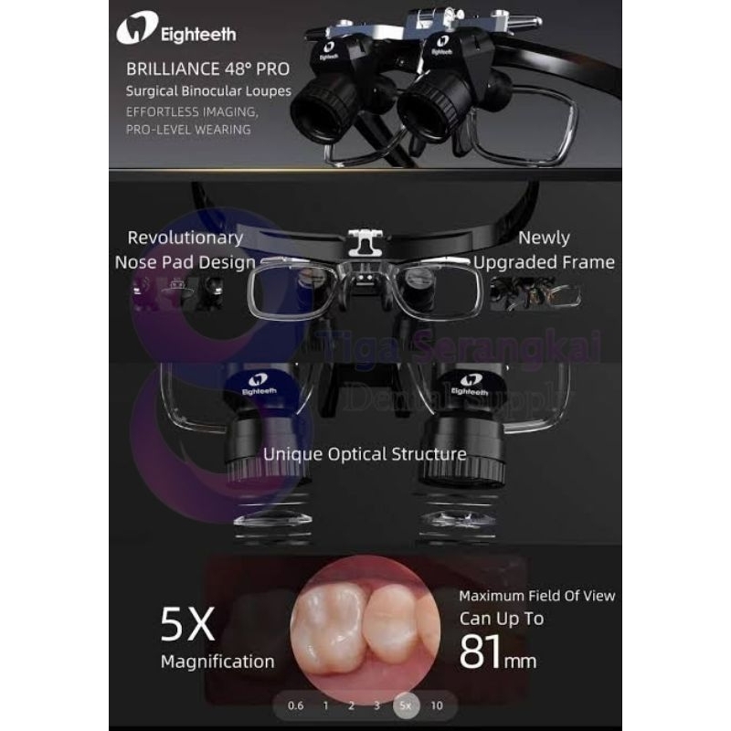 Eighteeth Dental Surgical Binocular Loupe Brilliance 48 Pro + Wireless Z Light Magnifying Loupes Kac