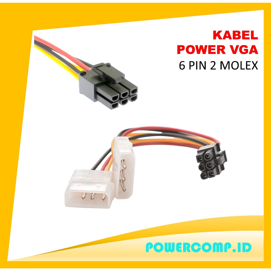 Kabel Power VGA 6 Pin PCIe to 2 x 4 Pin LP4 Molex Power Cable Adapter Kable Power VGA 6Pin