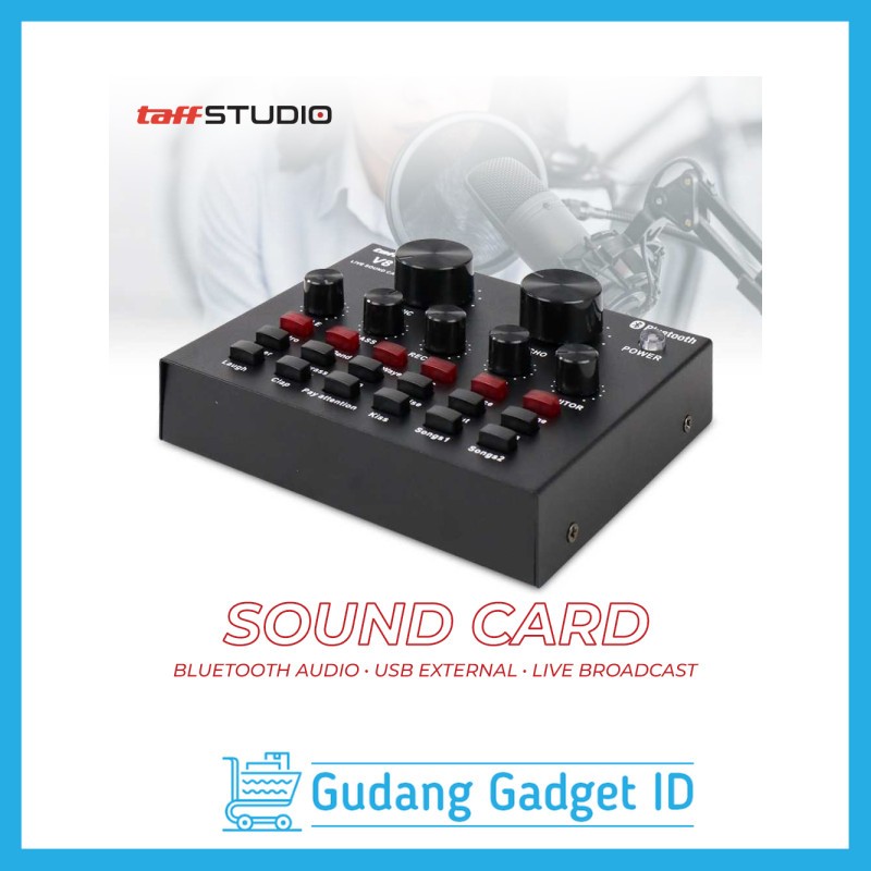 Sound Card Audio USB External Mixer Live Broadcast Microphone Bluetooth - V8 - Black - 2J3CWA8P