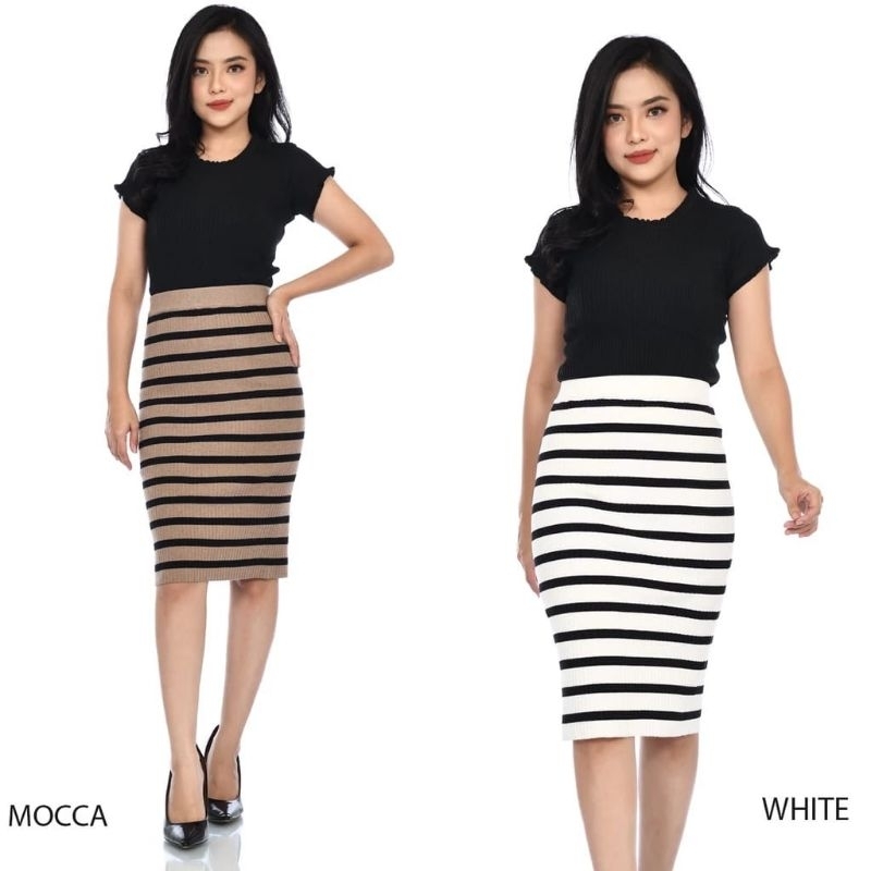 Rok span pendek polet/Rok rajut pendek garis garis
