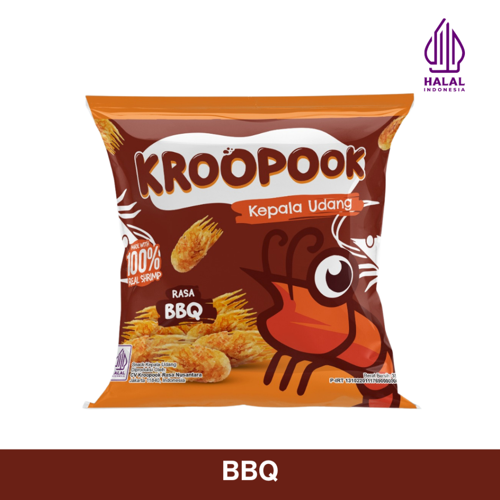 

KROOPOOK Camilan Snack Kepala Udang Rasa BBQ 35 Gram 1 pcs