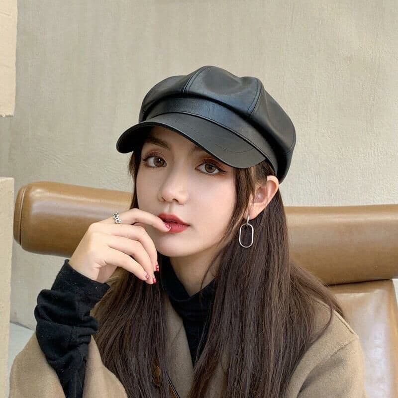 Baret Wanita Kekinian Topi Baret Newsboy Cap Wanita Bahan Imitasi Kulit Korean Style Kekinian Korean