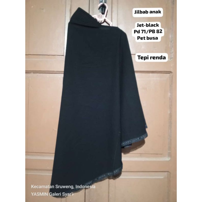 Jilbab syar'i anak jet-black renda