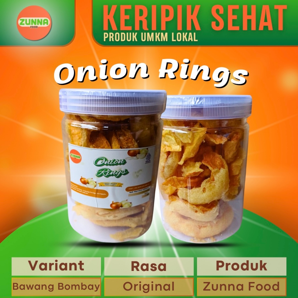 

Keripik onion ring bambang bombai kemasan toples 800 ml, isi netto 100 gr