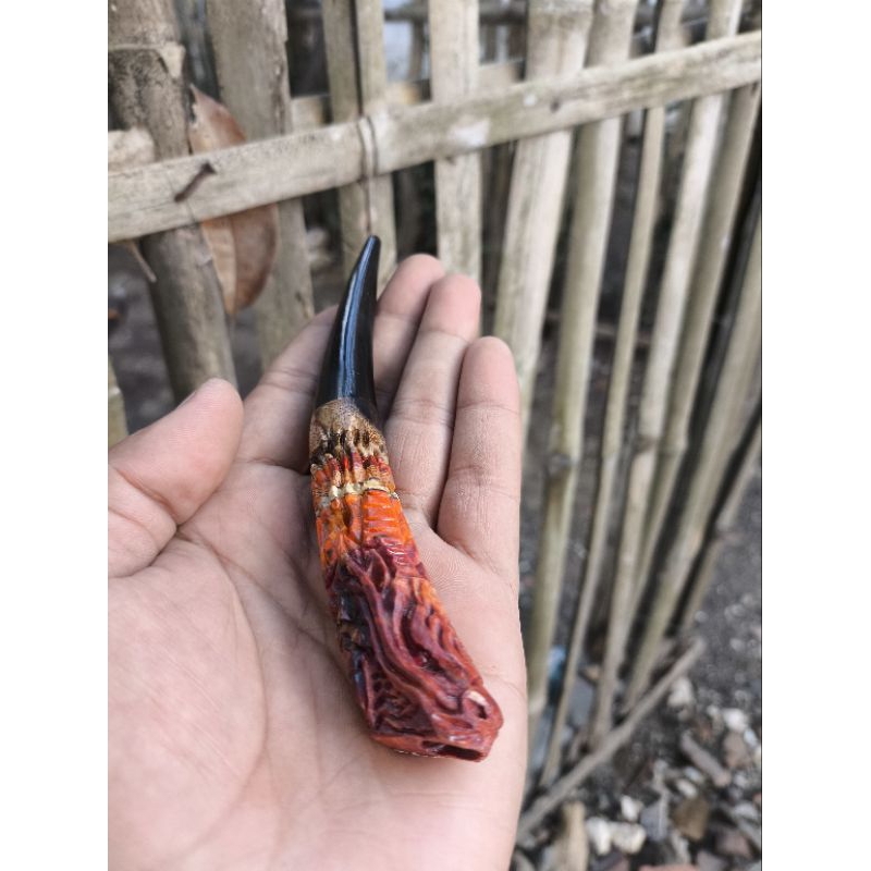 sedotan once pipa roko kayu kombinasi ukir naga 14cm