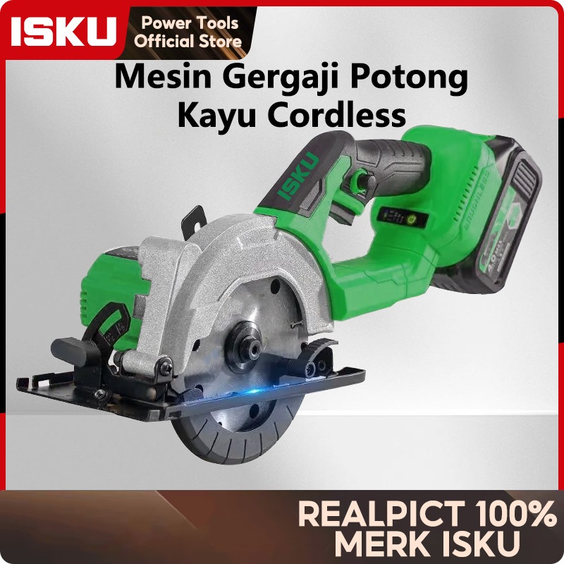 ISKU Gergaji Bundar Elektrik Lithium Gergaji Listrik Tanpa Sikat Gergaji Tangan Tanpa Kabel 5 Inch M
