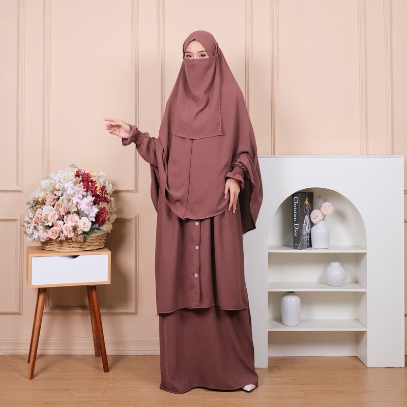 Gamis Alfariq Dress Athaya Set Hijab+cadar Busana Muslim Syari 2025 Ramadhan Lembut Adem