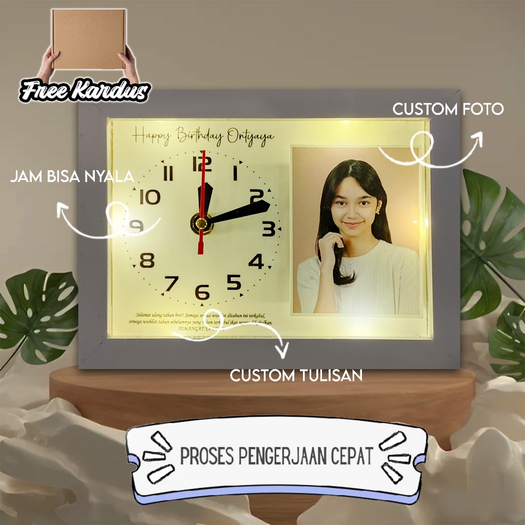 KADO UNIK Frame Jam Foto dengan Lampu 3D | GIFT FRAME / Kado Ulangtahun / Wisuda / Pernikahan / Anni