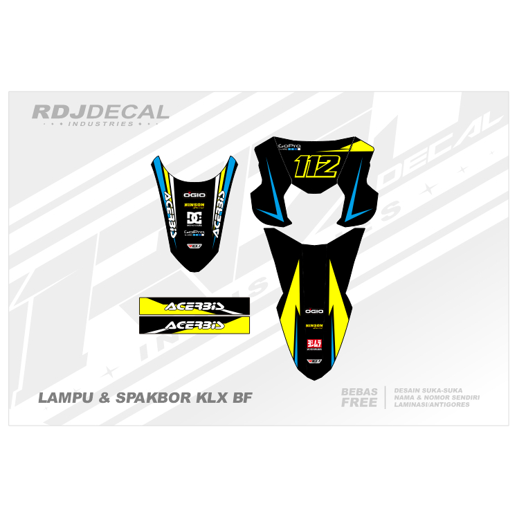 DECAL STICKER LAMPU KLX BF (003) DEKAL STIKER KEPALA SPAKBOR DEPAN BELAKANG, ARM & COVER SHOCK KLX 1