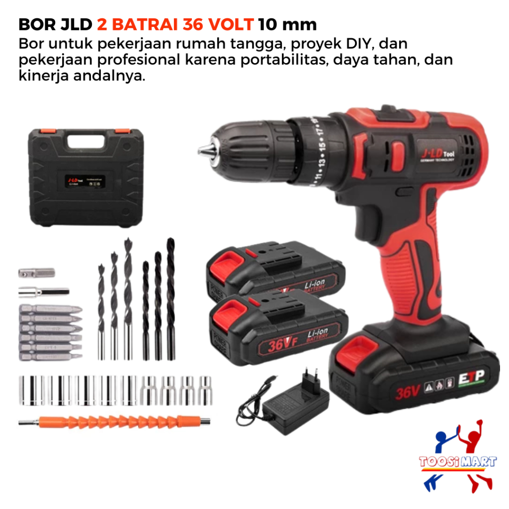 Mesin Bor Cordless Battery 36v Charger Murah JLD Tools Set Box Mesin Bor 2 Baterai Lengkap