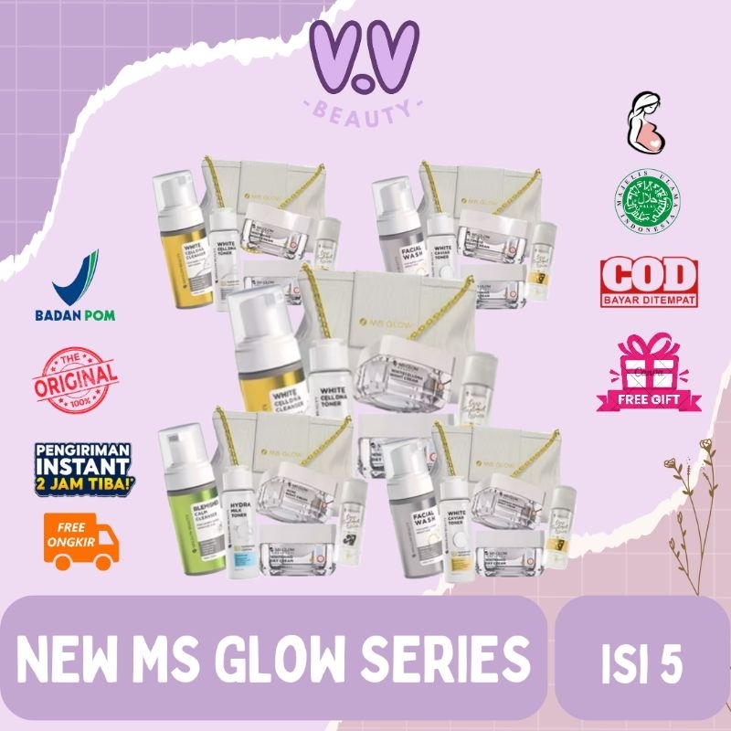 MS GLOW - New Series Ms glow Paket terbaru ms glow Acne whitening Luminous ulti dna Original BPOM