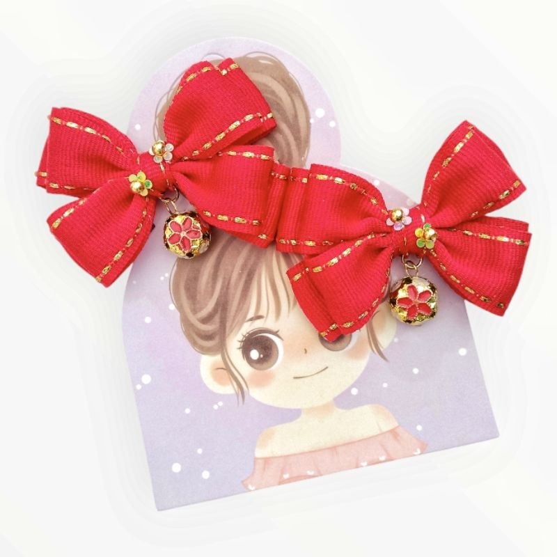Jepit pita Goldy merah / Jepit pita imlek CNY / Jepit pita rambut anak / NiguelShop