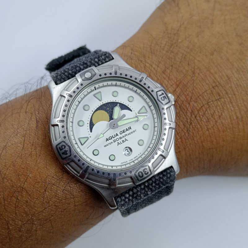 jual jam tangan vintage Alba Aqua gear moonphase