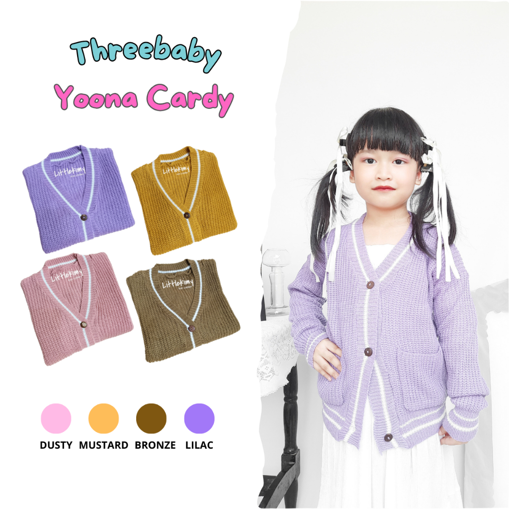 Sweater Cardigan Rajut Anak Perempuan Allsize 3 sd 7 Tahun Tebal Dan Lembut Yoona Cardy Original