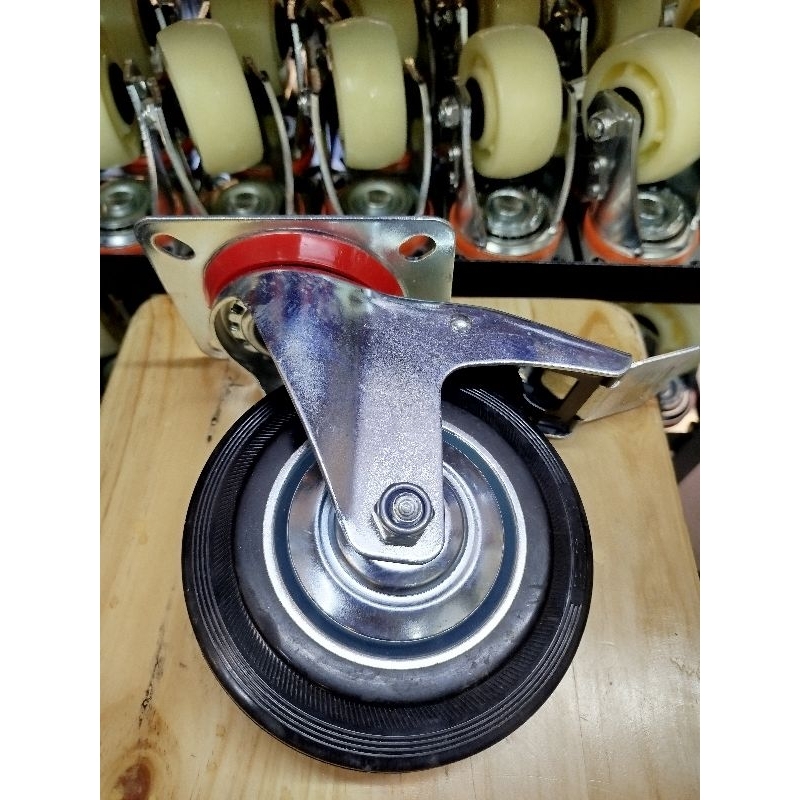 RKS - RODA 6" inch karet mati hidup rem roda troli gerobak 6inchi