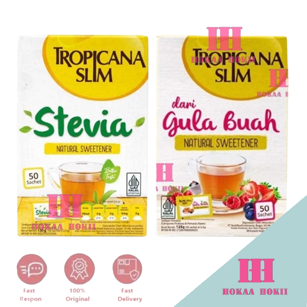 

Tropicana Slim stevia & Gula Buah Natural Sweetener 1 Box 50 Sachet