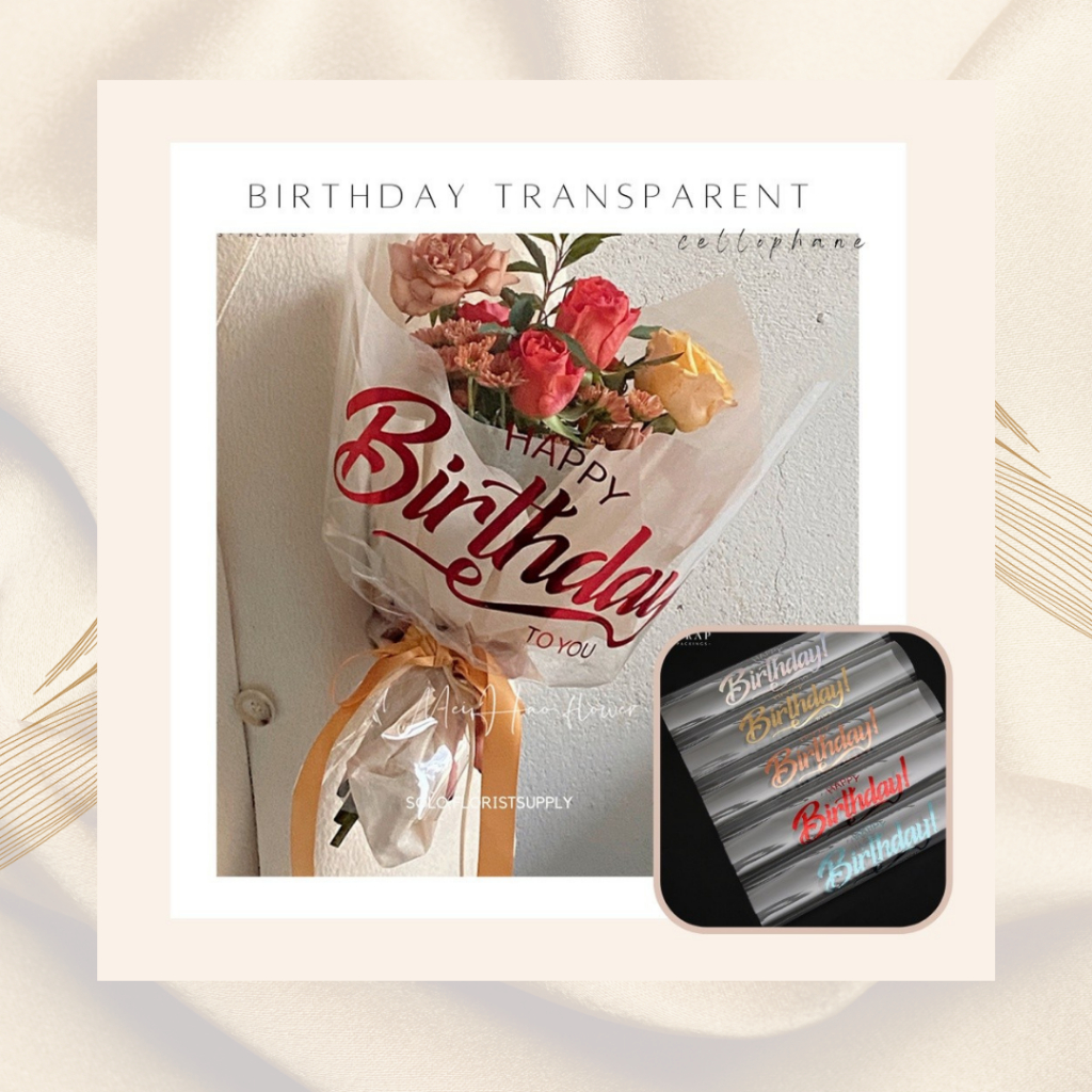 

FLOWER WRAPPING HAPPY BIRTHDAY TRANSAPRENT CELLOPHANE OPP valentine WRAPPING PAPER PLASTIK BENING BINGKISAN ULANG TAHUN Flower News Wrapping Cellophane Paper Berita Koran Kertas Buket Bouquet Kado Bunga Color Hias Party Birthday Wedding