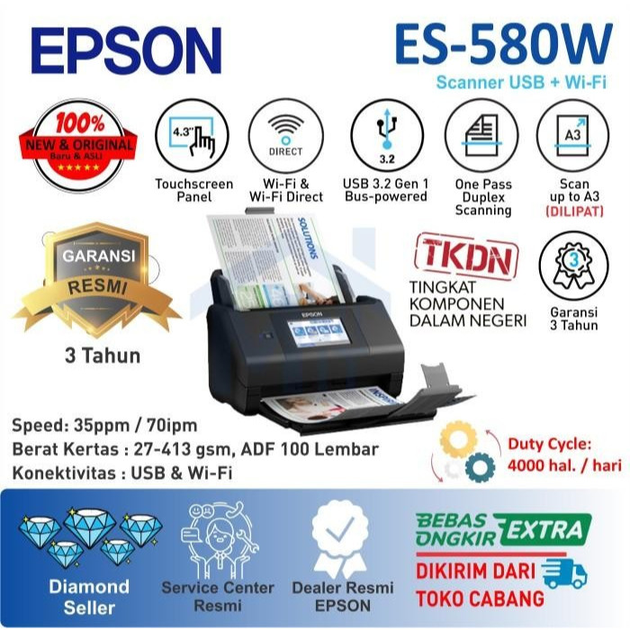 Scanner Epson ES-580W ES580W ES 580W ES 580 W A3 WiFI Garansi Resmi