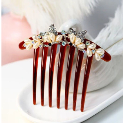 Murah Sirkam Sanggul Rambut Mutiara Korea Gigi 7 Jari Coklat Tusuk Konde Modern Simpel Warna Cokelat