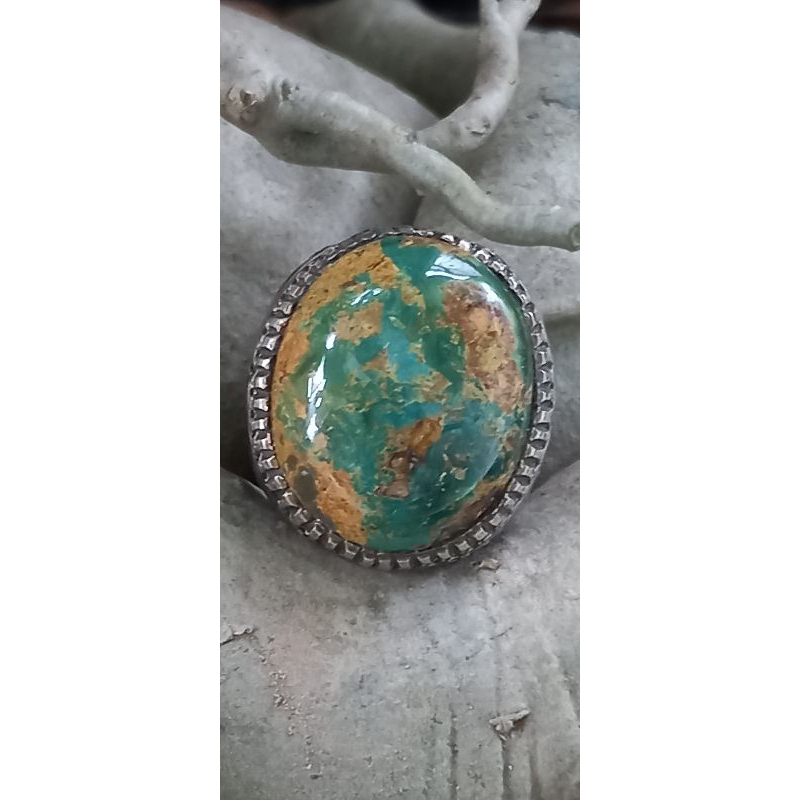 BATU AKIK PIRUS PERSIA IJO GRADASI URAT EMAS RING PERAK UKIR