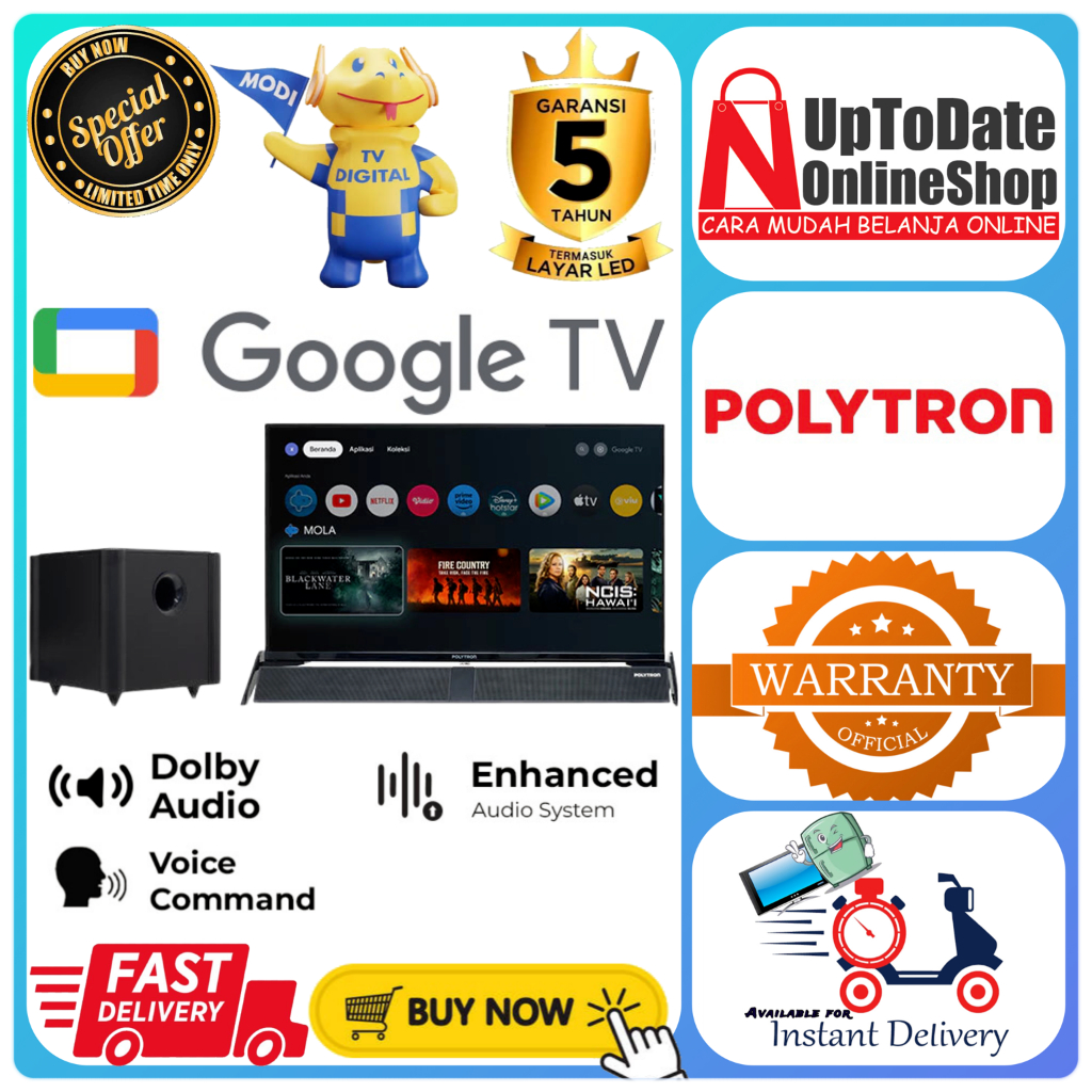 TV POLYTRON PLD32BG9058 32BG PLD32BG LED 32INCH GOOGLE SMART TV HD EXTRA CINEMAX SOUND BAR POLYTRON 