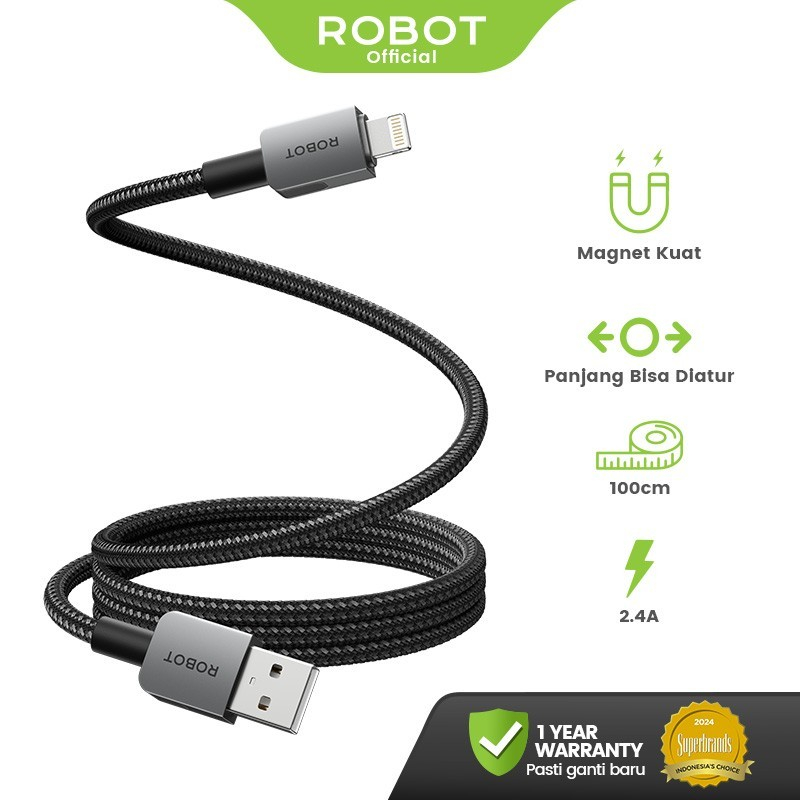 ROBOT Kabel Data Magnetik 1M USB TO Type C ANDROID/ USB TO Lighting IPHONE Anti Kusut Data Cable RXL