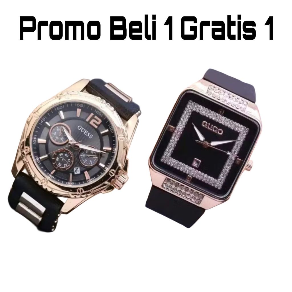 JAM TANGAN COUPLE PASANGAN RUBBER ANALOG DIAMETER PRIA 45MM WANITA 35MM DENGAN FITUR TANGGAL