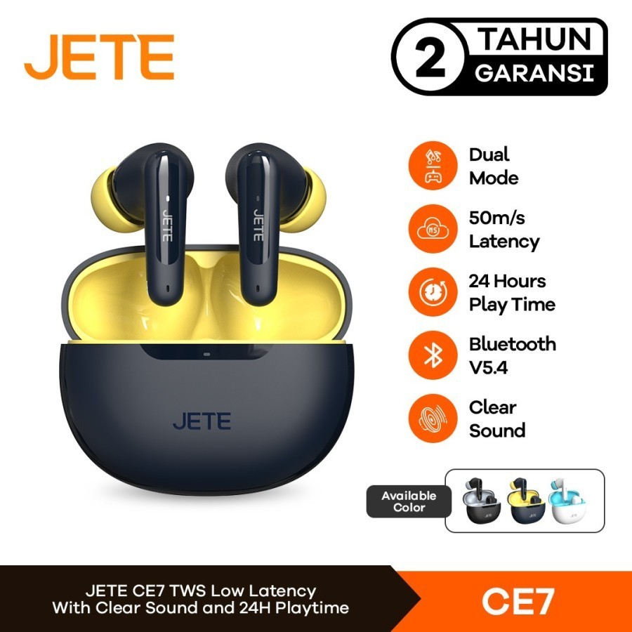 JETE TWS  CE7 Earphone Bluetooth BT 5.4 24H Playtime Low Latency 50m/s - Garansi Resmi 2 Tahun