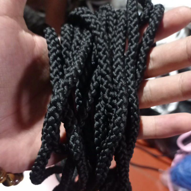 Tali celana kolor 6mm hitam | tali tas serut premium | tali kepang per 5 meter