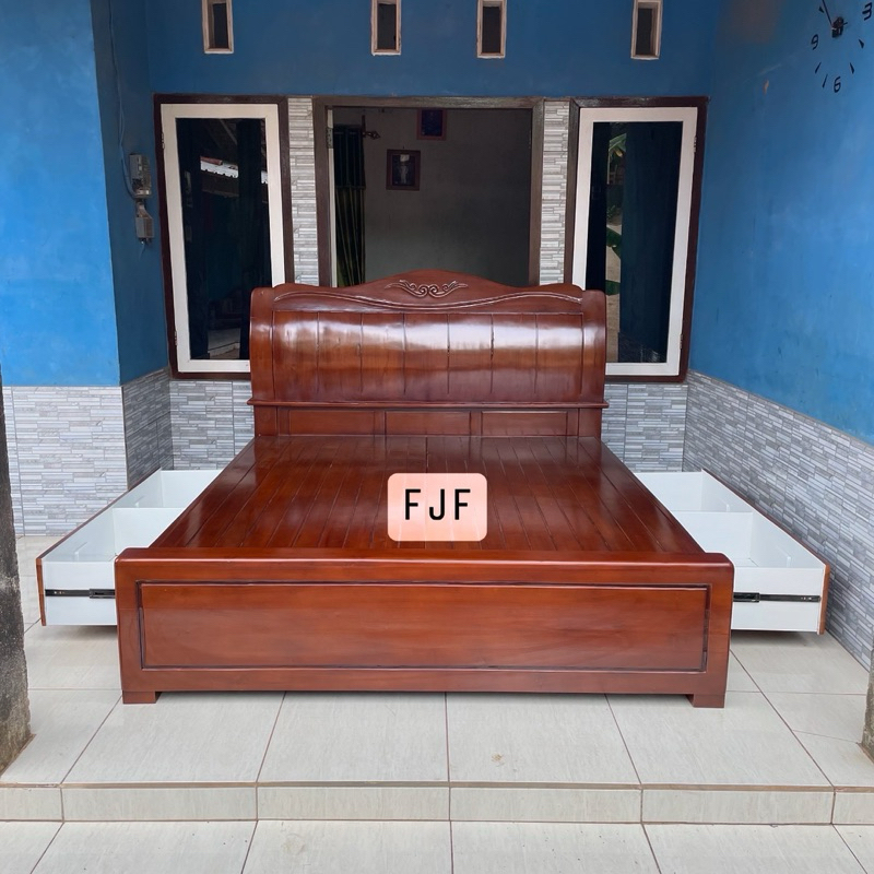 Dipan Laci Bawah Alas Kasur Full Papan Tempat Tidur Minimalis Jati Tua