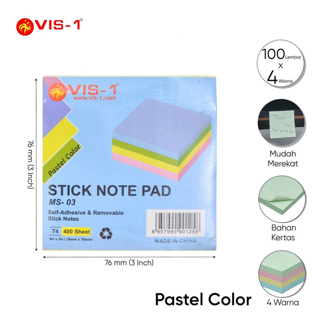 

Kertas Memo Stick Tempel Sticky Note VIS-1 MS-03 Pastel