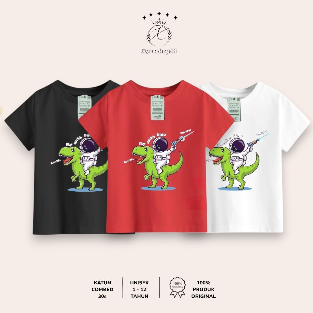 Baju Kaos Anak Laki Laki Perempuan Karakter Dinosaurus Series 1 - 12 Tahun