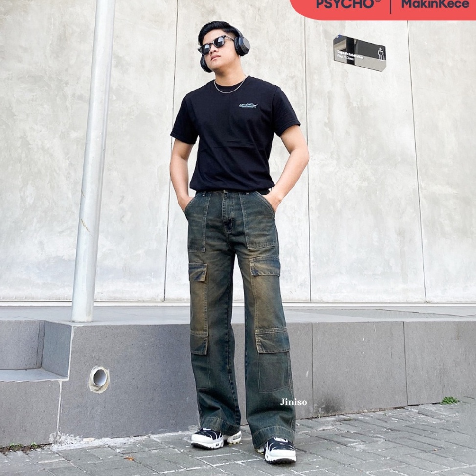 Banyak Dipakai JINISO Highwaist Cargo Loose Jeans Pria 553