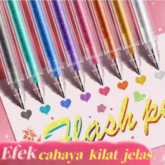 

[COD] Pena Warna Warni Highlighter Pulpen Glitter 1 Sse 16 Warna lucu Aesthetic perlengkapan sekolah