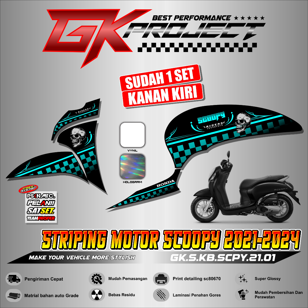 Sticker Striping Honda Scoopy 2021 - 2024 Hologram | Sticker Decal Striping Variasi Scoopy New Bahan
