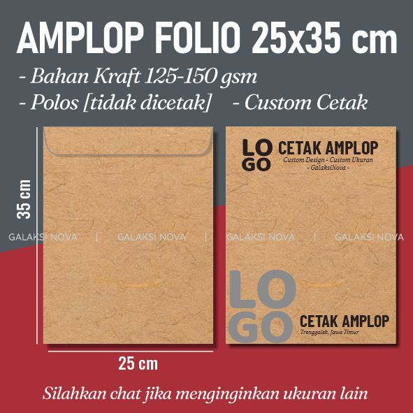 

Amplop Kraft Folio 25x35cm | Amplop Coklat Kraft F4 Custom Folio | Amplop Custom Folio Cetak Laser