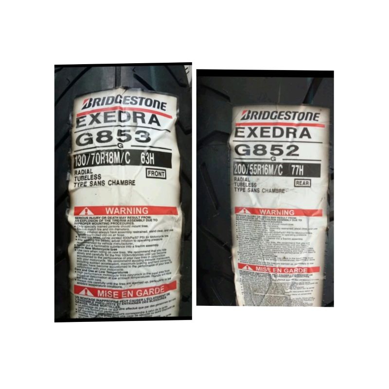 PAKETAN BAN LUAR BATTLAX BRIDGESTONE EXEDRA G853 F UKURAN 130/70-18 DAN  G852 R 200/55-16 TUBELESSM