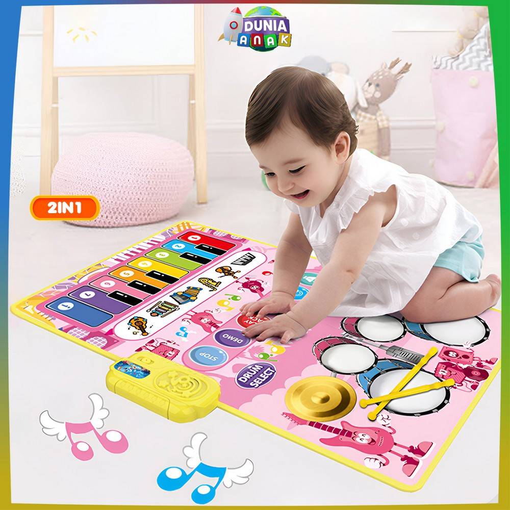 Mainan Anak 2IN1 Music Mat Piano Drum / Alas Set Mainan Musik Karpet Bersuara DUNIA ANAK M378